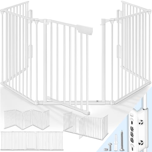 KIDUKU® Kaminschutzgitter mit Tür Metall 420 cm | Absperrgitter ohne Bohren