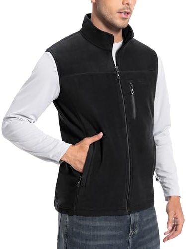 Pioneer Camp Mens Fleece Vest Outerwear Full-Zip Polar Casual Lightweight Winter Sleeveless Outerwear with 5 Pockets Soft Warm Travel Vest(Black)