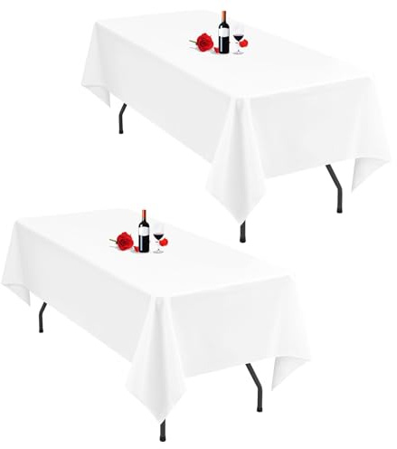 Lumaycens 2er-Pack weiße Tischdecken, 153 x 260 cm, rechteckige weiße Tischdecke für 1,8 m große Tische, waschbare Polyester-Tischdecken, rechteckig, für Hochzeitsfeier, Bankett