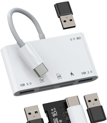 OTG Adapter für iPhone 15 (6 in 1) Kartenleser Micro SD TF USB C Kabel Ladegerät Kamera Speicher Zubehör Anschluss Thunderbolt Port für Apple 15 Pro Max Plus iPad Pro für Samsung