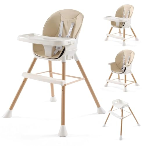 Hochstuhl 6-in-1 umwandelbarer Babyhochstuhl, verstellbarer Babystuhl mit abnehmbarem Tablett und PU-Matte, Baby-Esssitz mit Geschirr für Kinder beim Essen und Lernen Kinderstuhl