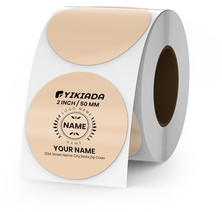 YIKIADA Khaki Punkte Thermo-Etikett Vinyl 50 mm Selbstklebend Rolle Adressaufkleber Wasserdicht Drucker Aufkleber für Logo Barcode QR Code Inventar 500 Stück