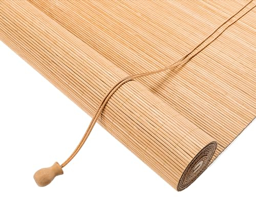 zcru004 Natürliche Bambus Rollo Retro Raffrollo Bambusrollo Sonnenschutz Sichtschutz Rollo Türen Sichtschutz Rollo Seitenzugrollo Anpassbar (95x100cm)