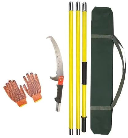 PLABNK 3.6M/9.8FT Extendable Pruning Saw, High-Altitude Extension Lopper Branch Scissors, Sk5 Fruit Tree Pruning Saw Garden Trimmer Tool with Bags And Gloves,Yellow