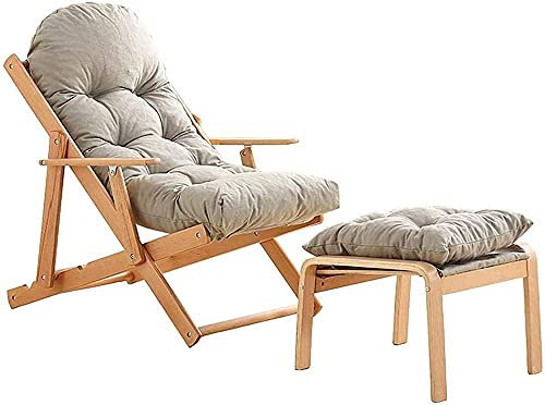 JATIBOSH Liegestuhl, Schwerelosigkeitsstuhl, aus Holz, klappbar, 3 Winkel verstellbar, faltbar, Liegestuhl, Balkonstuhl, Gartenstuhl für den Außenbereich, Sonnenliege mit Kissen und Fußstütze (Farbe: