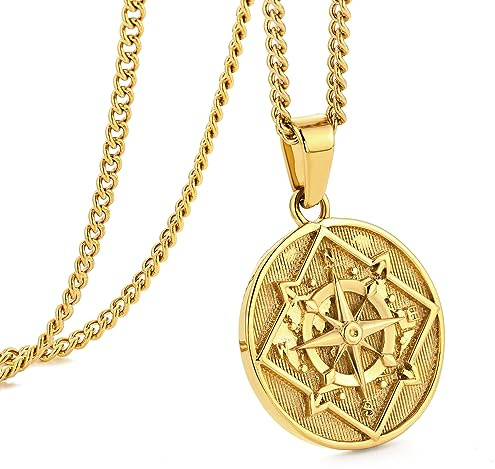 murtoo Halskette mit Kompass Anhänger für Herren, Silber Gold Münze Plättchen Kette für Damen, Edelstahl Geschenk
