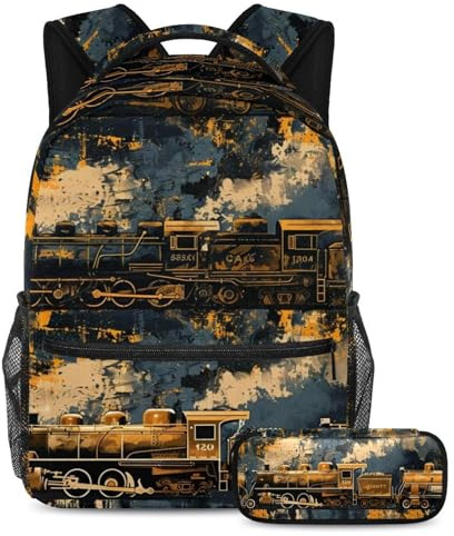 VAPOKF Schulranzen-Set im Retro-Stil für Teenager, Mädchen, Jungen, Kinder, Schüler-Büchertasche, Rucksack mit Federmäppchen für die Grundschule, multi, Einheitsgröße, Schulranzen-Set