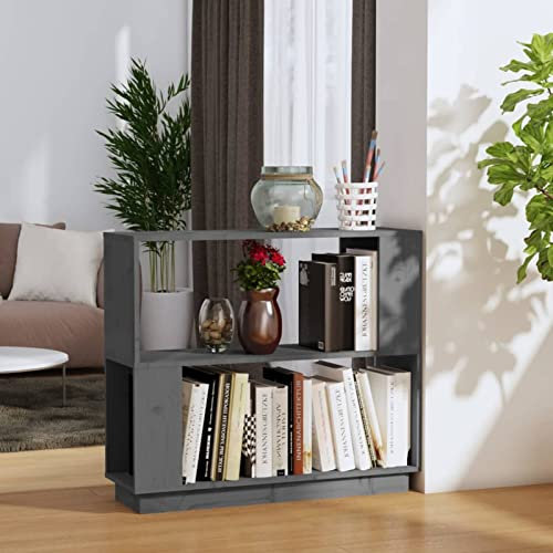 Sufrk Bücherregal/Raumteiler Grau 80x25x70 cm Massivholz Kiefer Aufbewahrungsregal BüCherregal Holz Regal Schmal