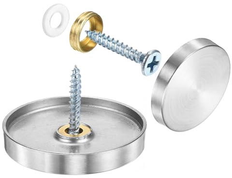 QUARKZMAN 8 Stück Spiegelschrauben, Edelstahl Zierschrauben dekorative Abdeckkappen, Panelschrauben für Schild Werbung Hardware Bau, 40mm Durchmesser, Silber