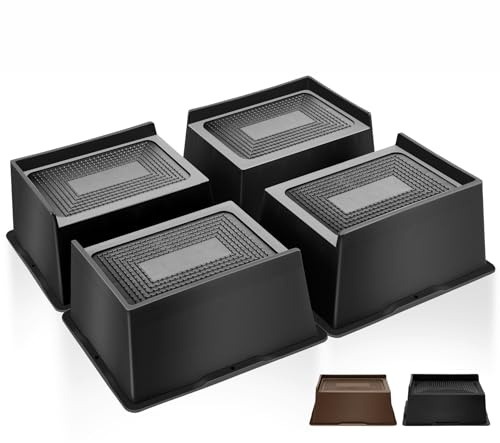 MixDora Bed Risers 3 Inch Rectangular Furniture Risers L-Shape Anti-Slip Sofa Risers for Couches Table Chair 4 Pack Black (4 Pack, 3 Inch)