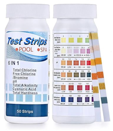 100 Stück Pool Teststreifen, Teststreifen Pool Ph Und Chlor, Pool Wassertester, Cyanursäure Pool Messen, 6 in 1 Pool Tester, Für Gesamthärte, Chlor, Ph-Wert, Gesamtalkalität Und Cyanursäure