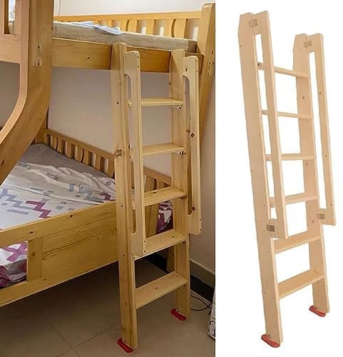 78 69 59 49 39 Inch Tall Bunk Bed Ladder Natural Wood Color Replacement Ladder Only, Loft Bed Ladder with Handrails, Hook Brackets, Wide Steps, Rubber Foot Pads, Kids Disabled Elderly (Size