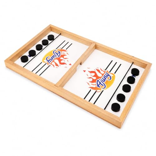 Ajuny Juego de Mesa Sling Puck de Madera – Hockey de Mesa Rápido para Niños y Adultos, Juego Familiar Competitivo para Casa y Viaje, Noche de Juegos y Fiestas, 17 x 10,2 x 1 Pulgada