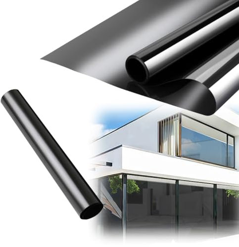 Fensterfolie UV-Schutz, Selbsthaftend Hohe Privatsphäre Leicht Anzubringen, Wärmeisolierung Sonnenschutz, Reflektierend Spiegelfolie, Fensterfolie Tönungsfolie für Zuhause Und Büro, Schwar, 40*400cm(9