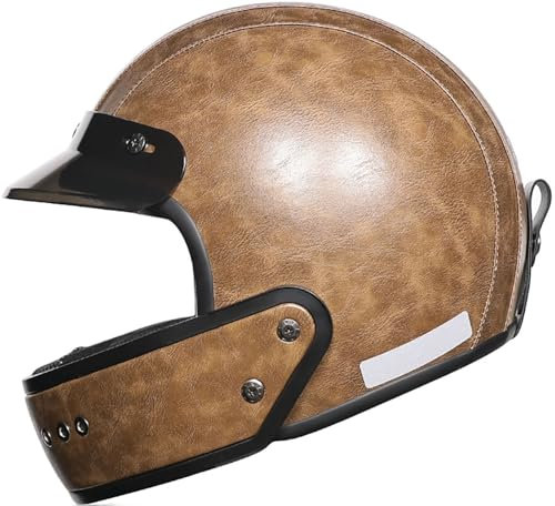 Vintage Motorradhelm Lederhelm Mit Sonnenblende Deutscher Motorrad-Halbhelm DOT/ECE-Geprüfter Open-Face-Helm Jethelm Rollerhelm Für Männer Und Frauen Erwachsene 4,L=59-60CM