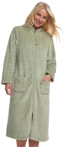 Vestaglia da donna Suzy & Me con zip frontale in pile morbido goffrato, Salvia, 12-14