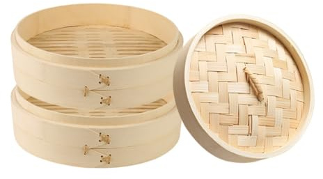Surakey Panier Vapeur en Bambou | Diamètre 28cm | 1 Étages | Panier Vapeur Asiatique | Panier en Bambou pour Cuisson Vapeur pour Dim Sum, Riz, Légumes, Poisson et Viande, Nature