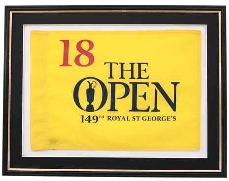 photoframesandmore Traditional Style Golf Flag Display Frame. Frame Size: 45.5x60cm. Perfect for The Open | The Masters. Black-Gold Trim + Black Mount