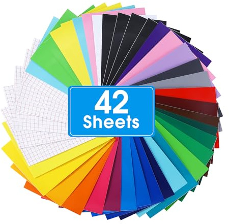 BUCOMTU 42 Stück Vinylfolie Plotter, 30.5x21cm Plotterfolie Selbstklebend Vinyl,Geeignet für Autozugblume, Werbegravur, Wanddekoration, Glasoberfläche, personalisierte DIY-Anpassung