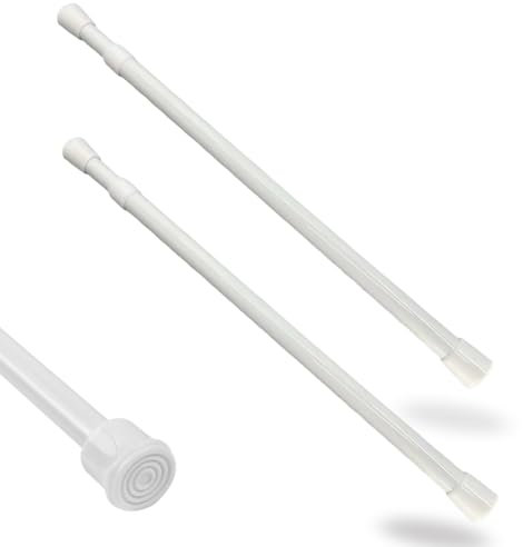 NHQZ Bastone per Tende Estensibile, Bastone tenda a pressione,2 Pezzi Bastoni per Tende Lunghezza 30-50 CM, Asta Tenda Telescopica Fissaggio Senza Trapano né Viti,Bacchette per tende a vetro, Bianco