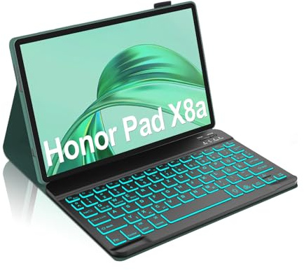 Occtingkind Für Honor Pad X8b Schutzhülle mit Tastatur und Deutsch QWERTZ Layout – 7-Farben RGB Beleuchtung – Kompatibel mit Honor Pad X8a 11 (2024) & X8b 11 (2026), Stift Slot Oben, Smaragdgrün