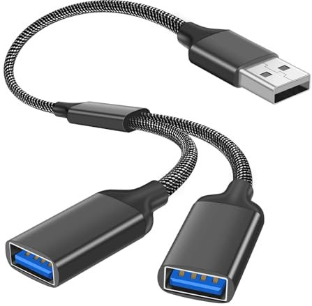 USB Male to Double Female Extension Cord Adapter - 2 Port Splitter Hub, Data Power Charger Split Converter Compatible with Laptop Mac Car PS4 PS5 for Flash Drive, Keyboard