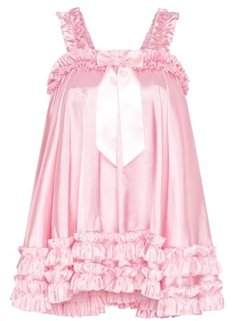 Satini Underkläder Siden Sissy Volang Utsmyckad Babydoll Klänning Negligé Feminint Crossdress Cosplay (Babyrosa, XL)