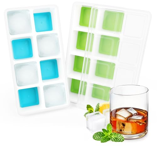 RISVOWO Stampo, Ghiaccio Stampo Cubetti Silicone, Formine Cubi Impilabili Porta Ghiaccio, Ice Cube Tray per Cocktail Succo Whisky(Blu+Verde)