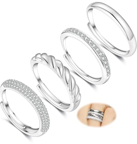Senteria Silver Rings for Women Adjustable Sterling Silver Ring Set with Cubic Zirconia Thumb Rings Stacking Ring Set for Women Jewellery Gifts 4Pcs