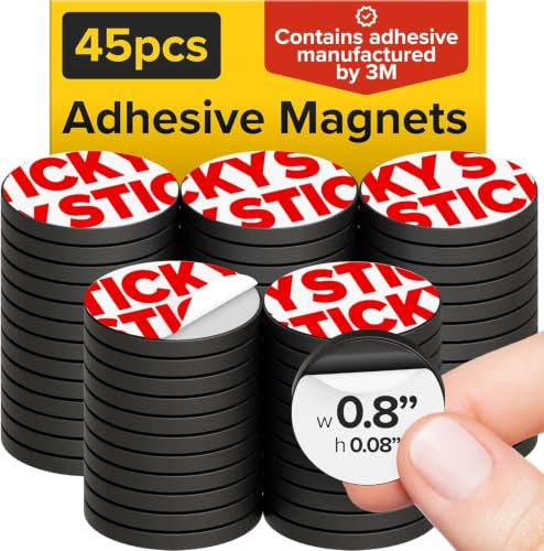 Round Flexible Magnets with Adhesive Backing - (45pcs 0.8x0.08/2x0.2cm) Magnetic Dots for Whiteboard, Fridge - Stickers for Planning and Organization - Teacher Must Have - Classroom Supplies