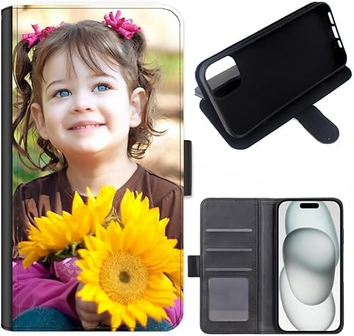 Personalised Phone Case for Apple iPhone 16e 2025 Edition 6.1 Inch, Personalised Image/Picture/Photo Custom Design on Leather Wallet Magnetic Side Flip Folio Phone Cover With Card Slots