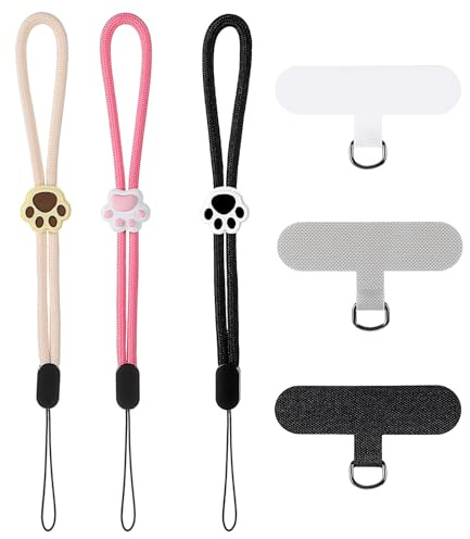 3 Pcs Phone Lanyard, Cat Paw Phone Charm Cellphone Wrist Strap Cellphone Chain Clutch Loop Phones Tether Phones Leash Smartphone Strap Holder for Women Girl Most Smartphones (Black, Brown, Pink)