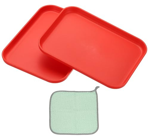 PATIKIL 7.9x5.9 Plateau En Plastique, 2 Pack Assiettes Rectangulaires Petits Plateaux À Nourriture Assiettes En Blé Plats Plateau Réutilisable Pour Gâteaux Fruits Salade Service Rouge