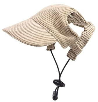 Poo4kark Hunde Baseballmütze, Verstellbar Sommer Sonnenschutz Kätzchen Hut Sonnenhüte mit Ohrlöchern, Haustier Sommer Hut für Welpen Hunde (Khaki, M)
