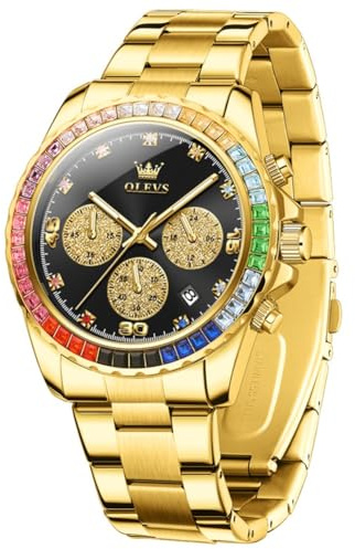 OLEVS Luxus Diamant Männer Uhr Quarz Business Kleid Armbanduhren schwarzes Gesicht Gold Edelstahl Band wasserdicht leuchtende Uhr