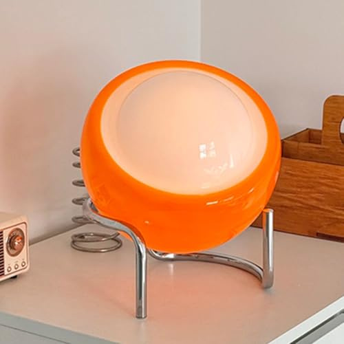 LOGT Orange Glas Tischlampe mit USB Stecker und Kabel Pilzlampe Schalter Dimmbar 3 Farbmodi Bauhaus Schreibtischlampe Innen Dekorative Vintage Tischleuchte Mushroom für Schlafzimmer Wohnzim