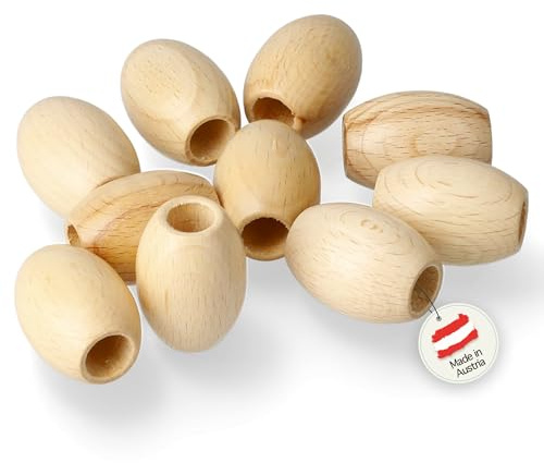 Holzolive mit Loch | 25 Stück | 22 x 32 mm | Made in Österreich | Holzperlen mit 10mm Bohrung aus hochwertigem Buchenholz, DIY, basteln, Makramee