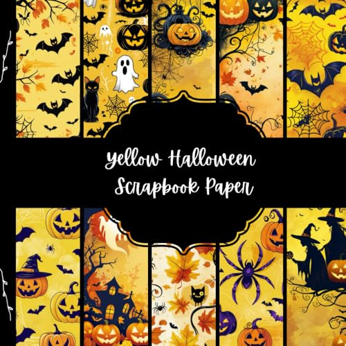 Yellow Halloween Scrapbook Paper, Spooky Junk Journal Paper, Scary Decorative Paper, DIY Projects, Origami, Collage Sheets, Decoupage Paper, 10 Designs, Double Sided