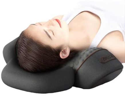 Calmeo Masseur Cervical avec Chauffage-Coussin de Massage Cervical Vibrant et Acupression pour le Cou, Nuque, Épaules (Gris classique)