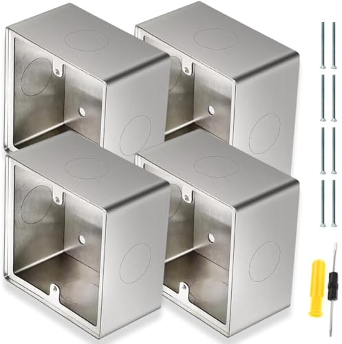 Acmerota 40 mm Edelstahl Aufputzgehäuse Aufputzrahmen Aufputz-Rahmen Edelstahl für Einzelflächen Lichtschalter Ethernet-Kabel-Netzwerkbuchsen 86 x 86 mm - 40 mm Tiefe, 4 Stück
