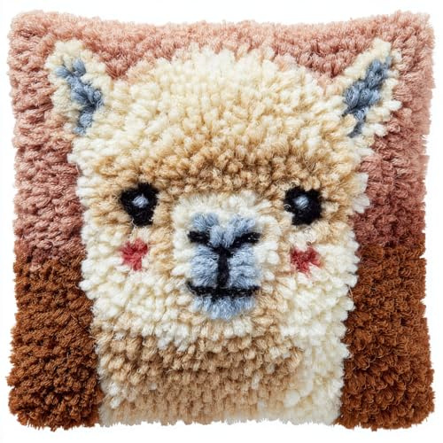 AMBATTERY Kissen Knüpfen Kit, Tier Alpaka Knüpfkissen Set Für Anfänger Erwachsene Zum Selber Knüpfen,DIY Knüpfteppich Knüpfpackung,Knüpfen Kissen Set 43x43cm