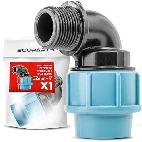 BOOPARTS - Raccordo a gomito maschio 32 mm x 1 (26/34) a vite - Connettore PE in polipropilene PP - Irrigazione, irrigazione, tubo PE e idraulico