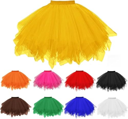 Tüllrock Gelb, Faschingskostüme Damen, Sonnenblumen Kostüm, Tüllrock Damen Kurz Ballet Tanzrock Cosplay Karneval Kostüm 50er Puffy Tutu Klassisch Rock Karnevalskostüme