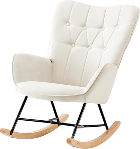 HOME DESIGN & CONFORT® Mecedora Lactancia Especial de Tela | Sillón Relax con Diseño Moderno y Ergonómico (Requiere Montaje) (Beige con Botones.) (Beige con Botones)