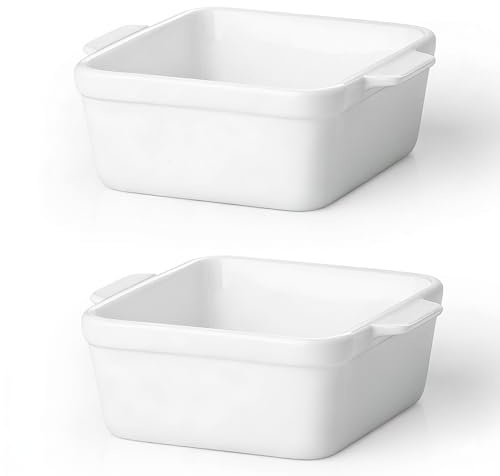 5x5 Small Baking Dish for Oven, 28 Oz Individual Ceramic Casserole Dish with Handles, Mini Baking Dish for Lasagna, Brownies, Desserts & Reheating, Oven Microwave Dishwasher Safe, Set of 2