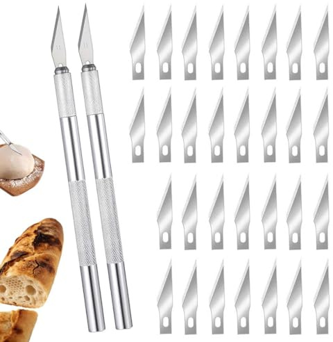 UYVPAER 2 Piezas Cuchillo De Panadero Con 30 Cuchillas, Cuchillo Para Cortar Pan, Cuchillo Para Baguettes, De Acero Inoxidable, Cuchilla Para Masa Con Funda Protectora De Plástico