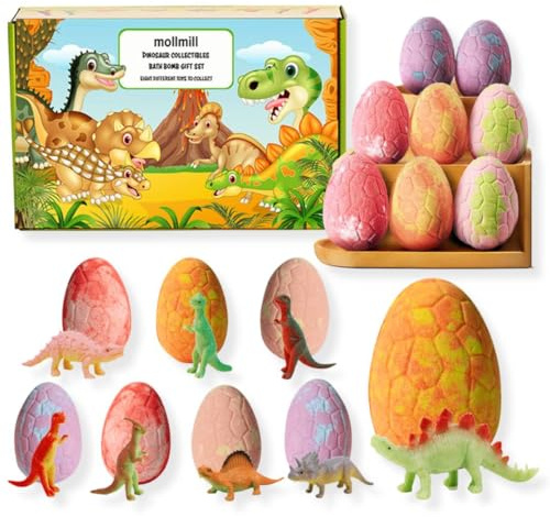 Dinosaur Egg Bath Bombs 8 Pack – Set of 8 Large Handmade Bath Bomb Easter Gifts with Hidden Dinosaur Toys Inside, Natural Essential Oils Kids Bath Fizzies, Fun Dino Surprise for Boys & Girls Birthday