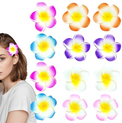 UEAVOID 12 Fermagli per Capelli Fiore Plumeria, 6 Colori, Hawaiani Tropicali Artificiali per Donna, Ragazze, Spiaggia, Vacanze & Feste Boho.