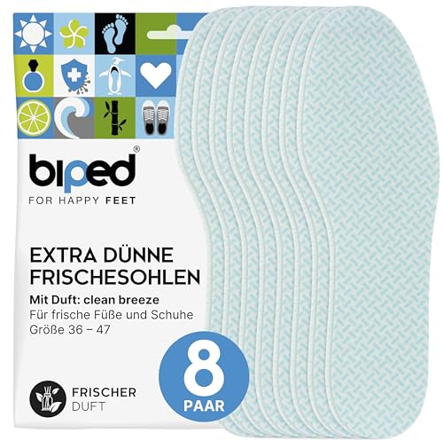 biped FRESH! 8 paires de semelles fraîcheur clean breeze - Semelles intérieures au parfum frais - Extra fines - Semelles contre les odeurs de pieds z1019(46-47)