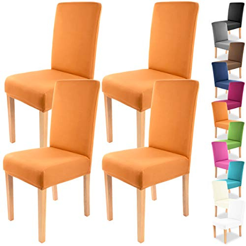 Gräfenstayn 4 STK Stretch-Stuhlhusse Charles - runde und eckige Stuhllehnen - VORTEILSPACKUNG - bi-elastische Passform mit Öko-Tex Siegel Standard 100: „Geprüftes Vertrauen“ (Orange)